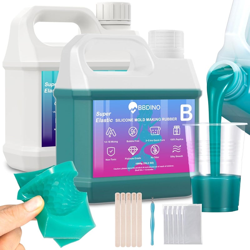 BBDINO Super Elastic Silicone Mold Making Kit 70.56 Oz, Liquid Silicone for Mold Making, Silicon Rubber for Molds Maker 1:1 by Volume Ideal for Casting with Resins | Plaster | Candle | Soap etc. - Image 1